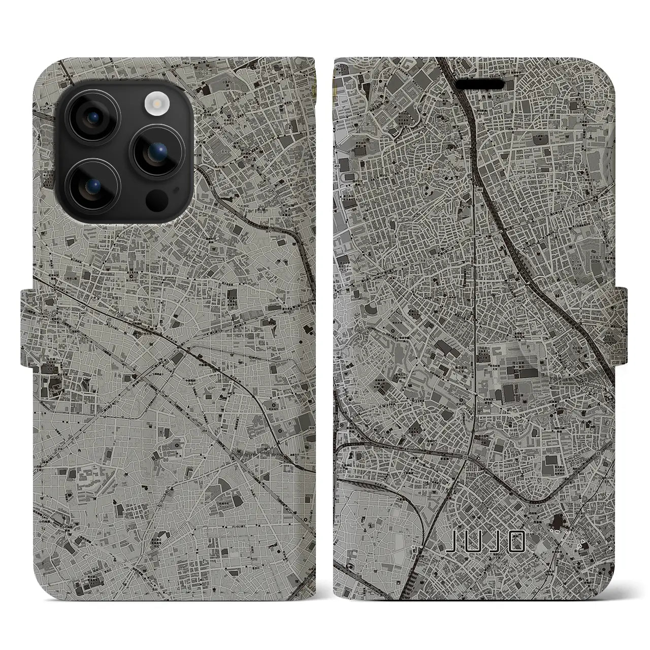 【十条(東京都)】地図柄iPhoneケース(手帳タイプ)モノトーン・iPhone 16 用