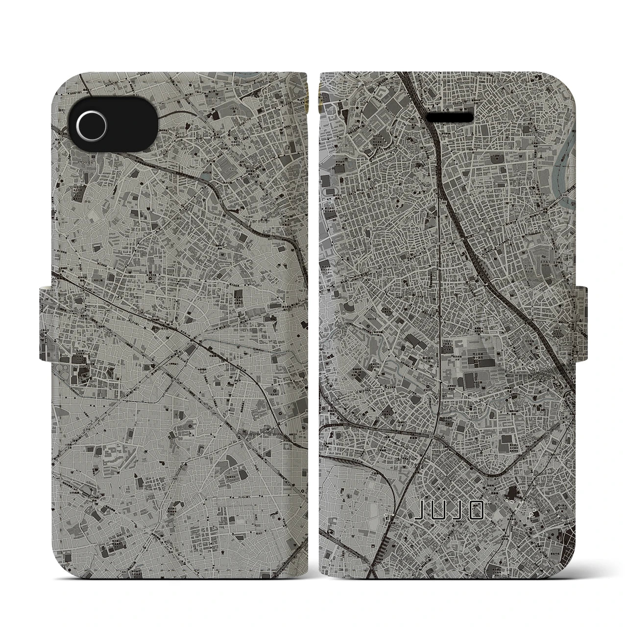 【十条(東京都)】地図柄iPhoneケース(手帳タイプ)モノトーン・iPhone SE(第3 / 第2世代) / 8 / 7 / 6s / 6 用