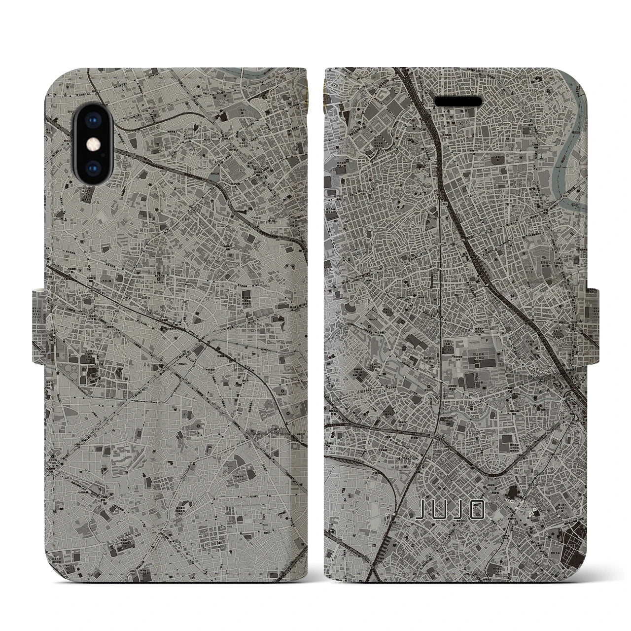 【十条(東京都)】地図柄iPhoneケース(手帳タイプ)モノトーン・iPhone XS / X 用
