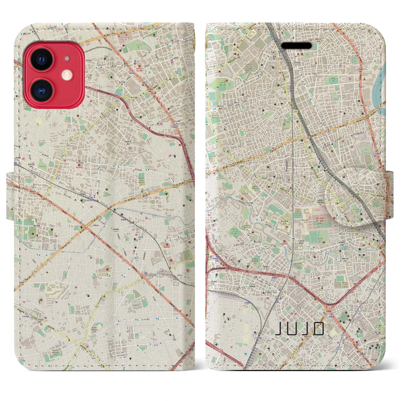 【十条(東京都)】地図柄iPhoneケース(手帳タイプ)ナチュラル・iPhone 11 用