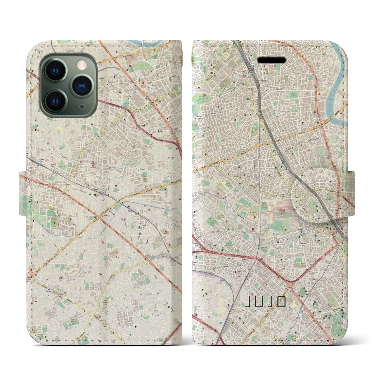 【十条(東京都)】地図柄iPhoneケース(手帳タイプ)ナチュラル・iPhone 11 Pro 用