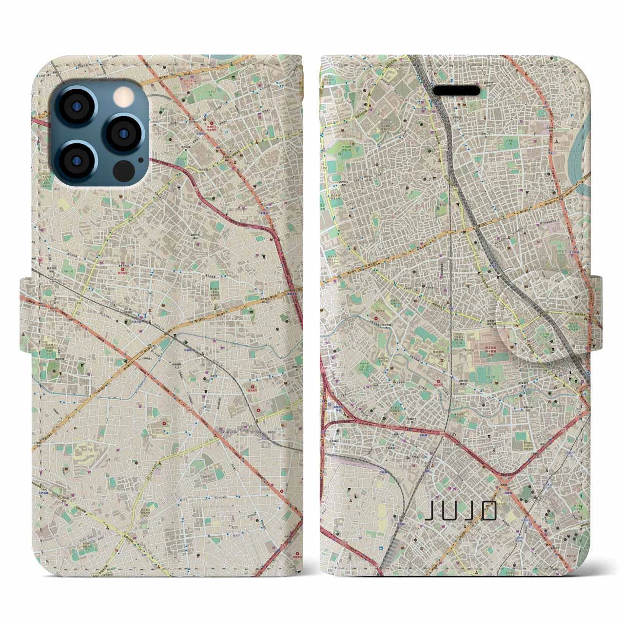 【十条(東京都)】地図柄iPhoneケース(手帳タイプ)ナチュラル・iPhone 12 / 12 Pro 用