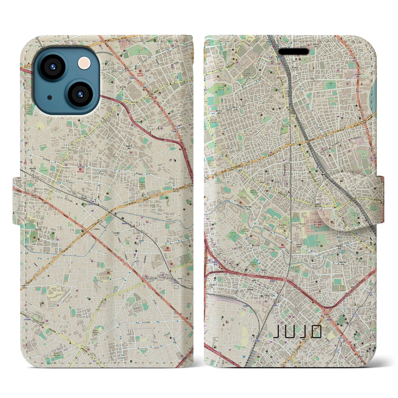 【十条(東京都)】地図柄iPhoneケース(手帳タイプ)ナチュラル・iPhone 13 用