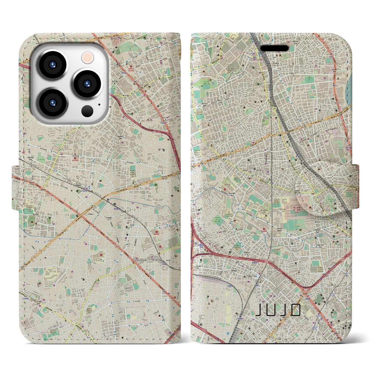 【十条(東京都)】地図柄iPhoneケース(手帳タイプ)ナチュラル・iPhone 13 Pro 用