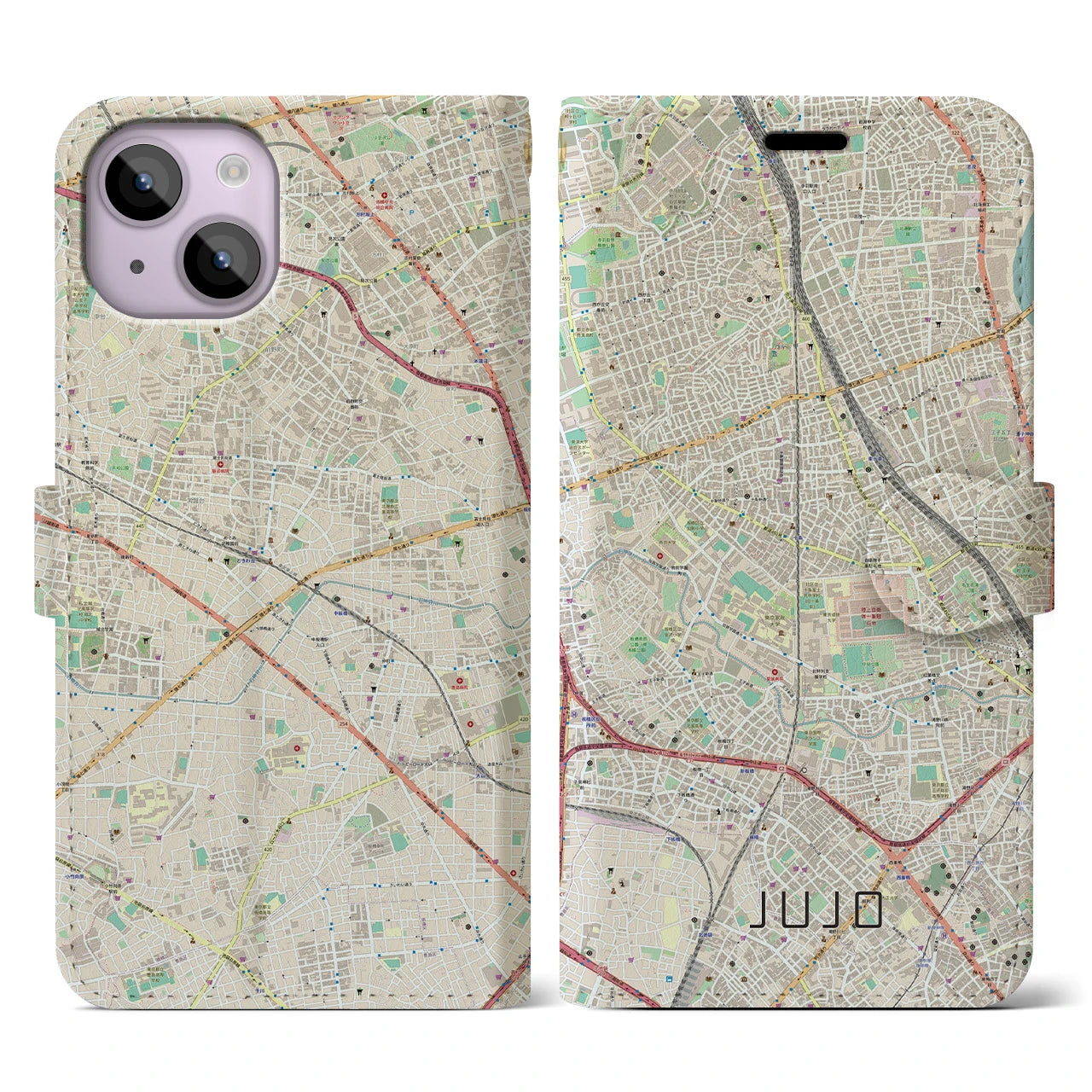 【十条(東京都)】地図柄iPhoneケース(手帳タイプ)ナチュラル・iPhone 14 用