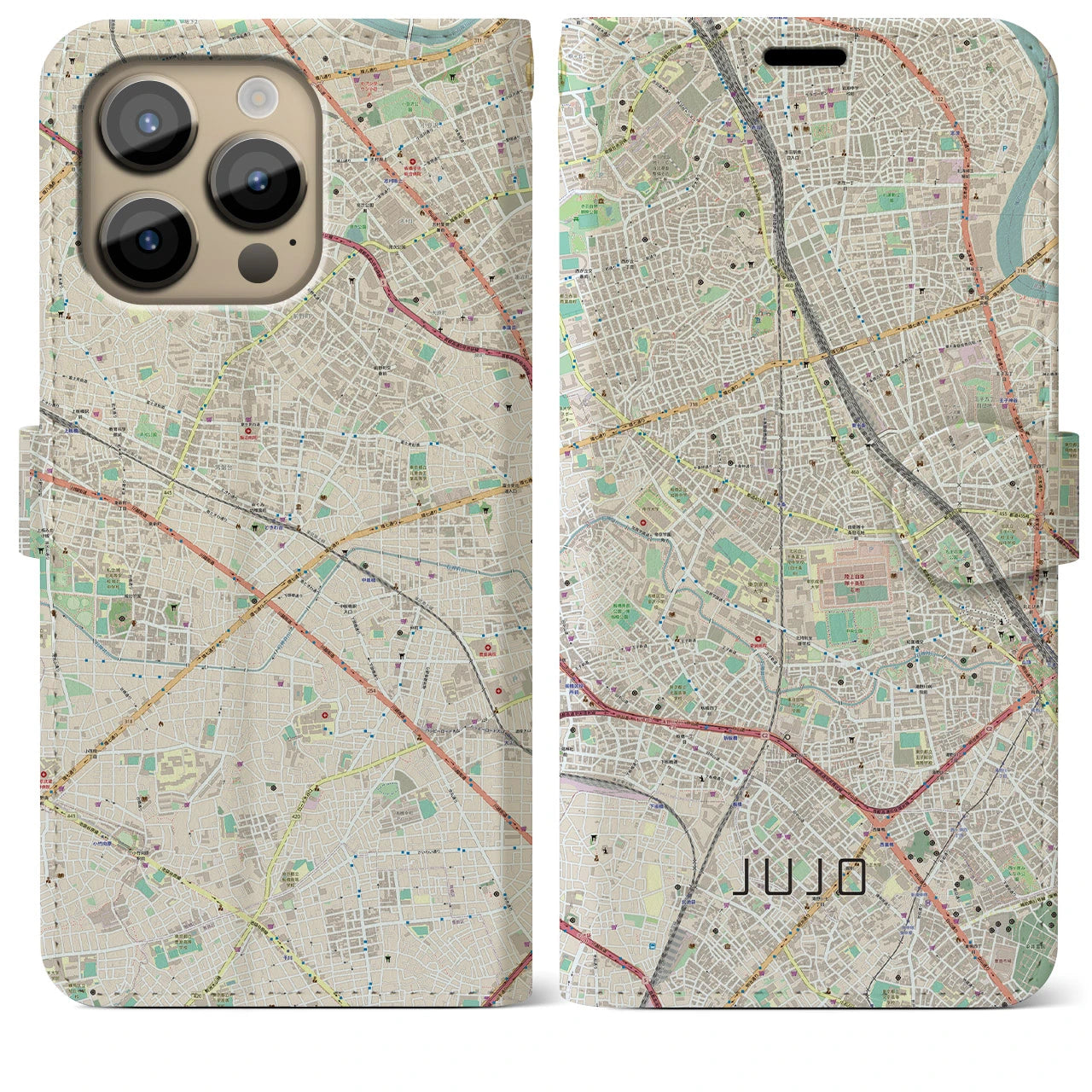 【十条(東京都)】地図柄iPhoneケース(手帳タイプ)ナチュラル・iPhone 14 Pro Max 用