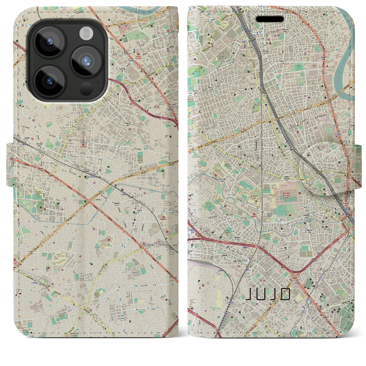 【十条(東京都)】地図柄iPhoneケース(手帳タイプ)ナチュラル・iPhone 15 Pro Max 用