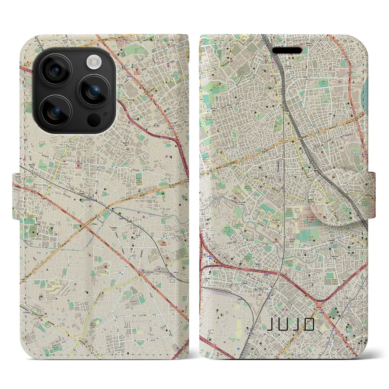 【十条(東京都)】地図柄iPhoneケース(手帳タイプ)ナチュラル・iPhone 16 用
