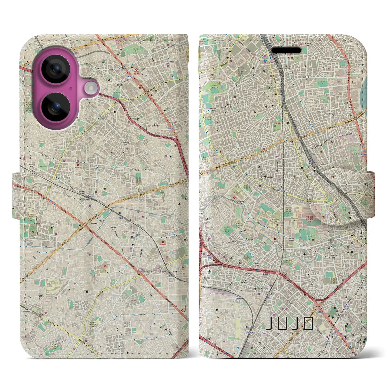 【十条(東京都)】地図柄iPhoneケース(手帳タイプ)ナチュラル・iPhone 16 Pro 用