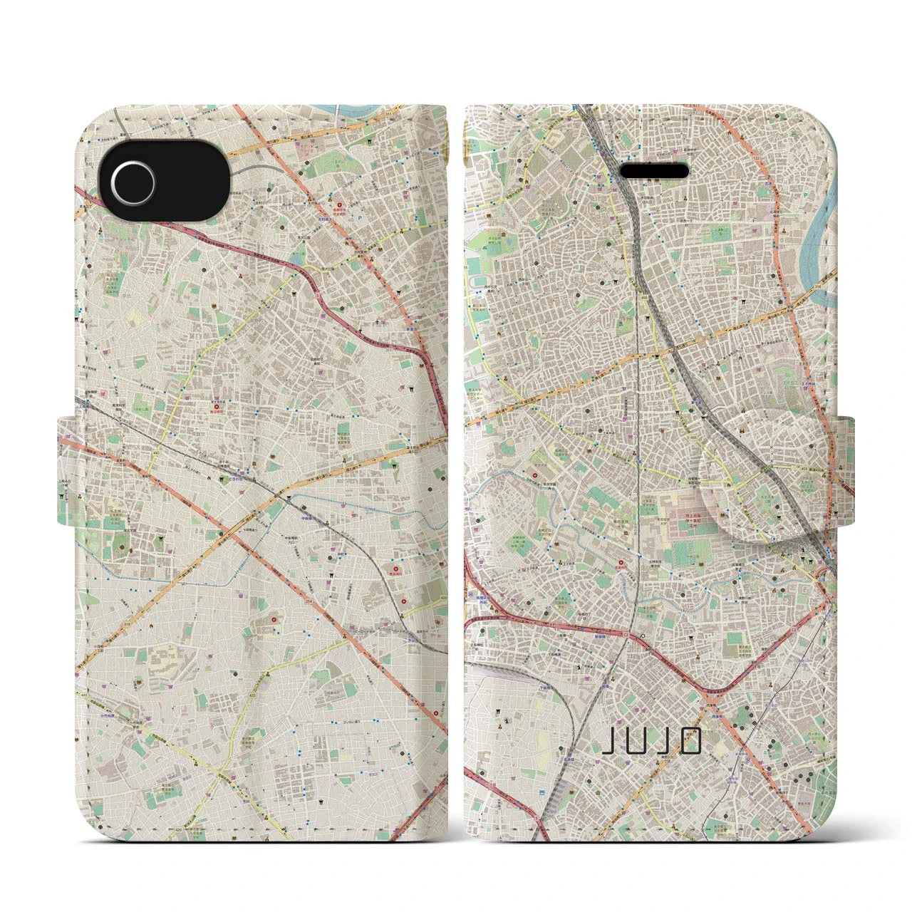 【十条(東京都)】地図柄iPhoneケース(手帳タイプ)ナチュラル・iPhone SE(第3 / 第2世代) / 8 / 7 / 6s / 6 用