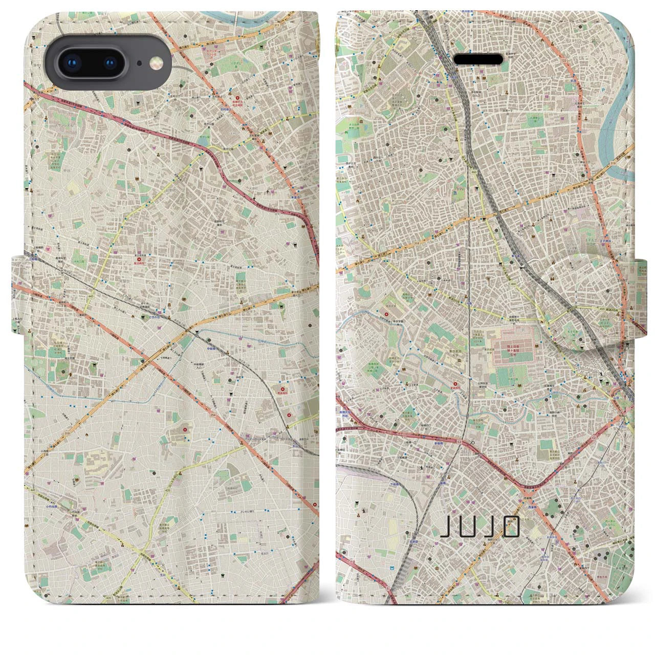 【十条(東京都)】地図柄iPhoneケース(手帳タイプ)ナチュラル・iPhone 8Plus /7Plus / 6sPlus / 6Plus 用