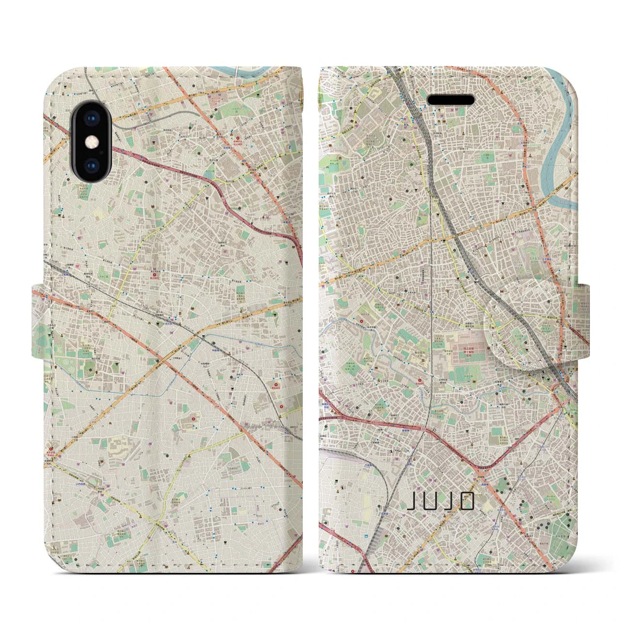 【十条(東京都)】地図柄iPhoneケース(手帳タイプ)ナチュラル・iPhone XS / X 用