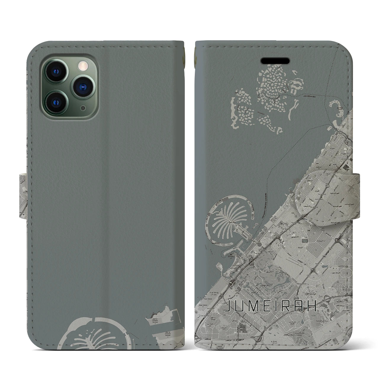 【ジュメイラ(アラブ首長国連邦)】地図柄iPhoneケース(手帳タイプ)モノトーン・iPhone 11 Pro 用