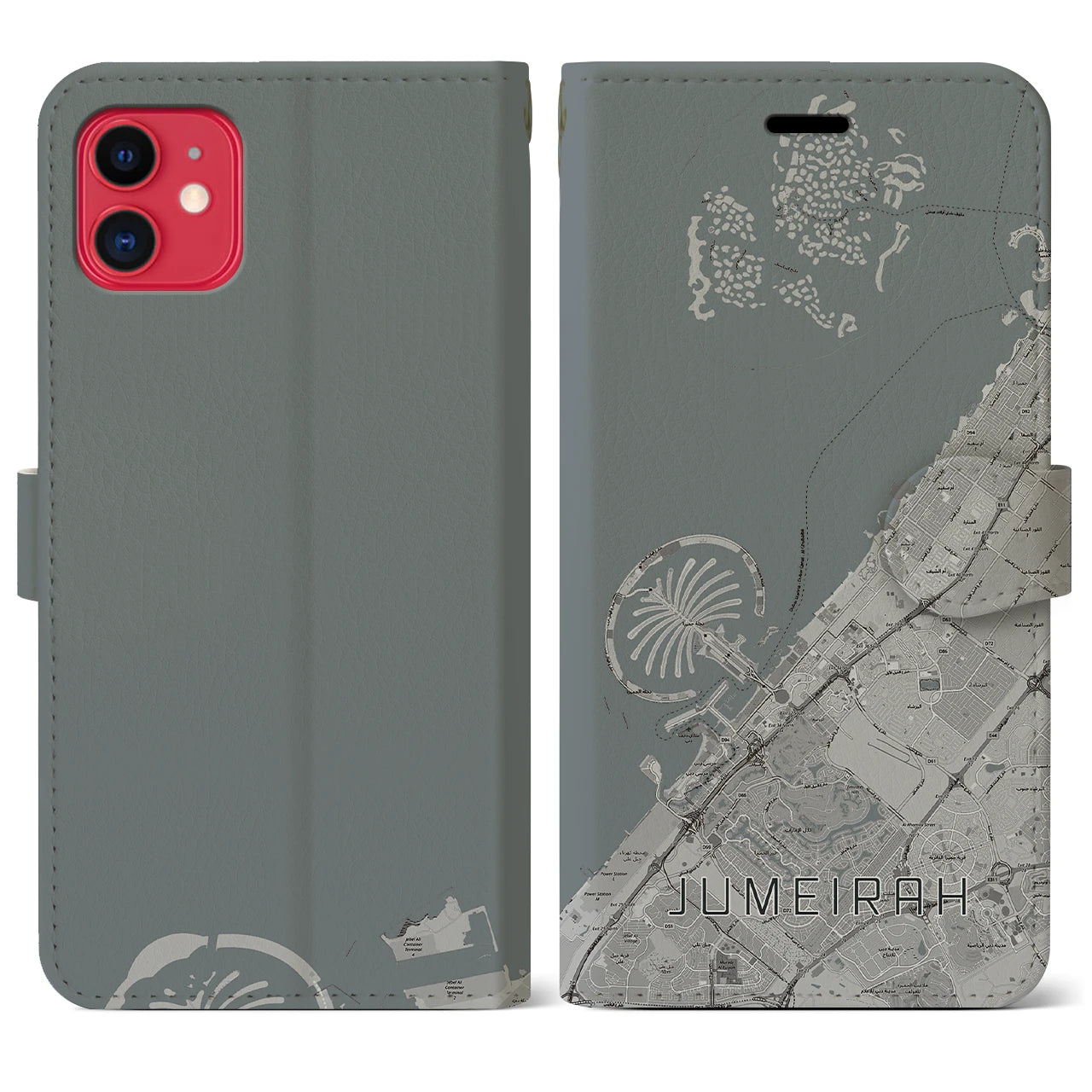 【ジュメイラ(アラブ首長国連邦)】地図柄iPhoneケース(手帳タイプ)モノトーン・iPhone 11 用
