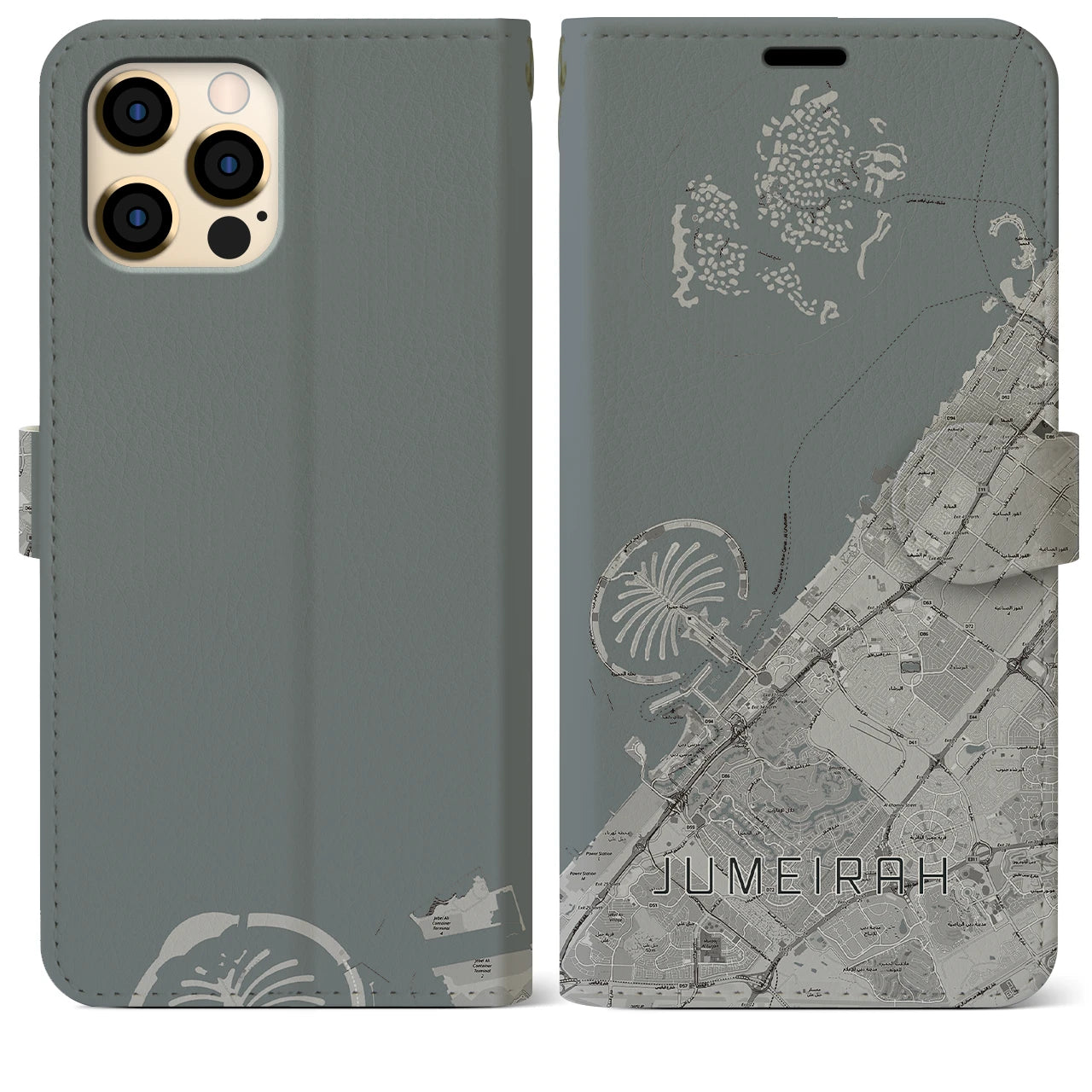 【ジュメイラ(アラブ首長国連邦)】地図柄iPhoneケース(手帳タイプ)モノトーン・iPhone 12 Pro Max 用