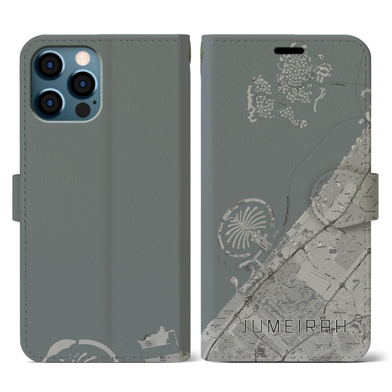 【ジュメイラ(アラブ首長国連邦)】地図柄iPhoneケース(手帳タイプ)モノトーン・iPhone 12 / 12 Pro 用