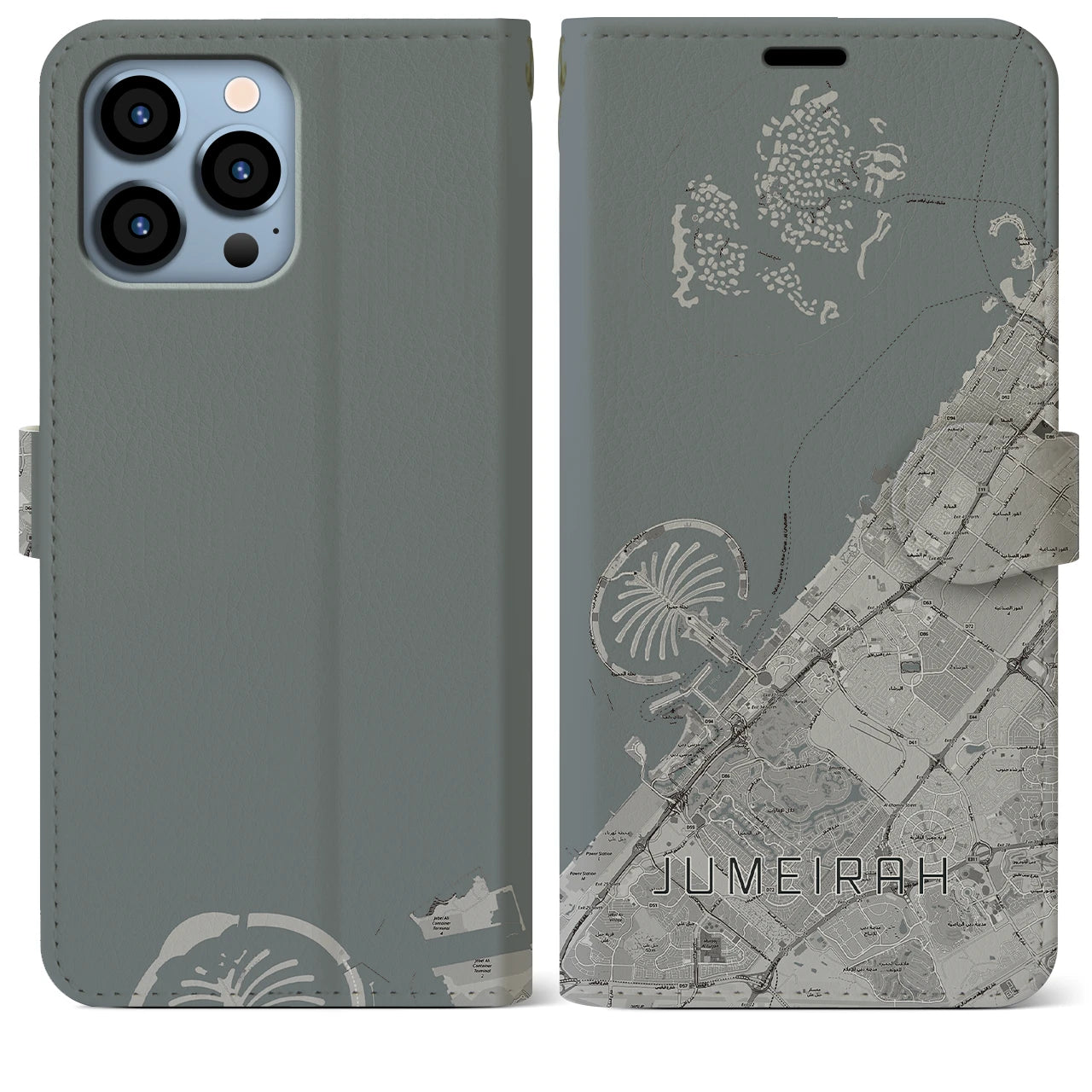 【ジュメイラ(アラブ首長国連邦)】地図柄iPhoneケース(手帳タイプ)モノトーン・iPhone 13 Pro Max 用