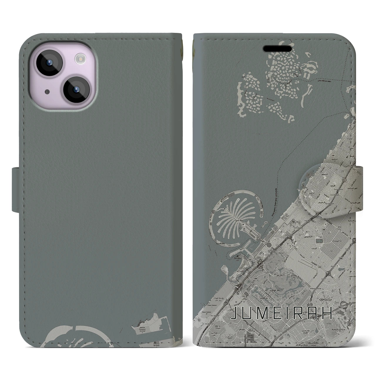 【ジュメイラ(アラブ首長国連邦)】地図柄iPhoneケース(手帳タイプ)モノトーン・iPhone 14 用