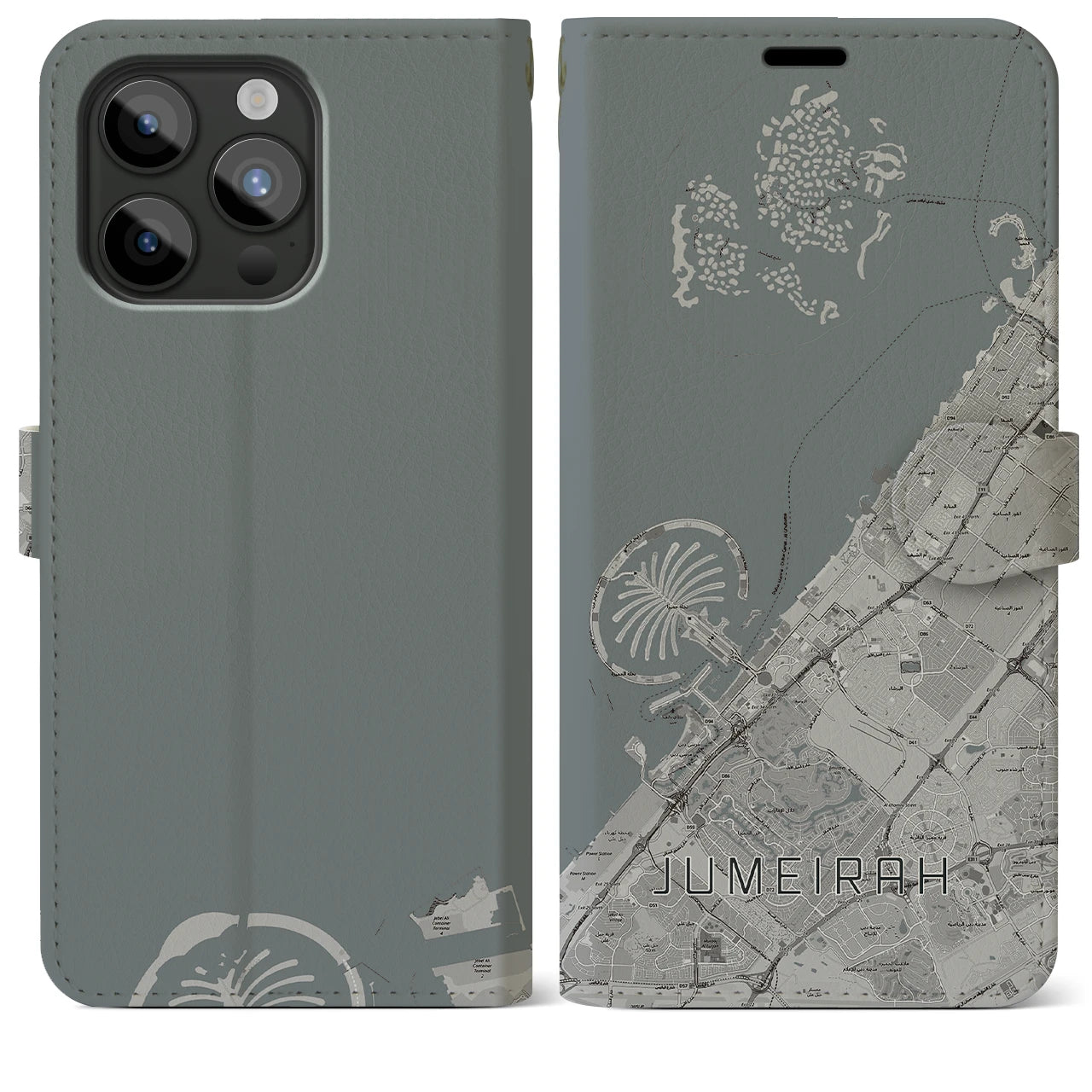 【ジュメイラ(アラブ首長国連邦)】地図柄iPhoneケース(手帳タイプ)モノトーン・iPhone 15 Pro Max 用