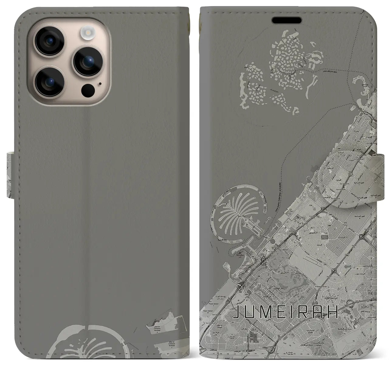 【ジュメイラ(アラブ首長国連邦)】地図柄iPhoneケース(手帳タイプ)モノトーン・iPhone 16 Plus 用