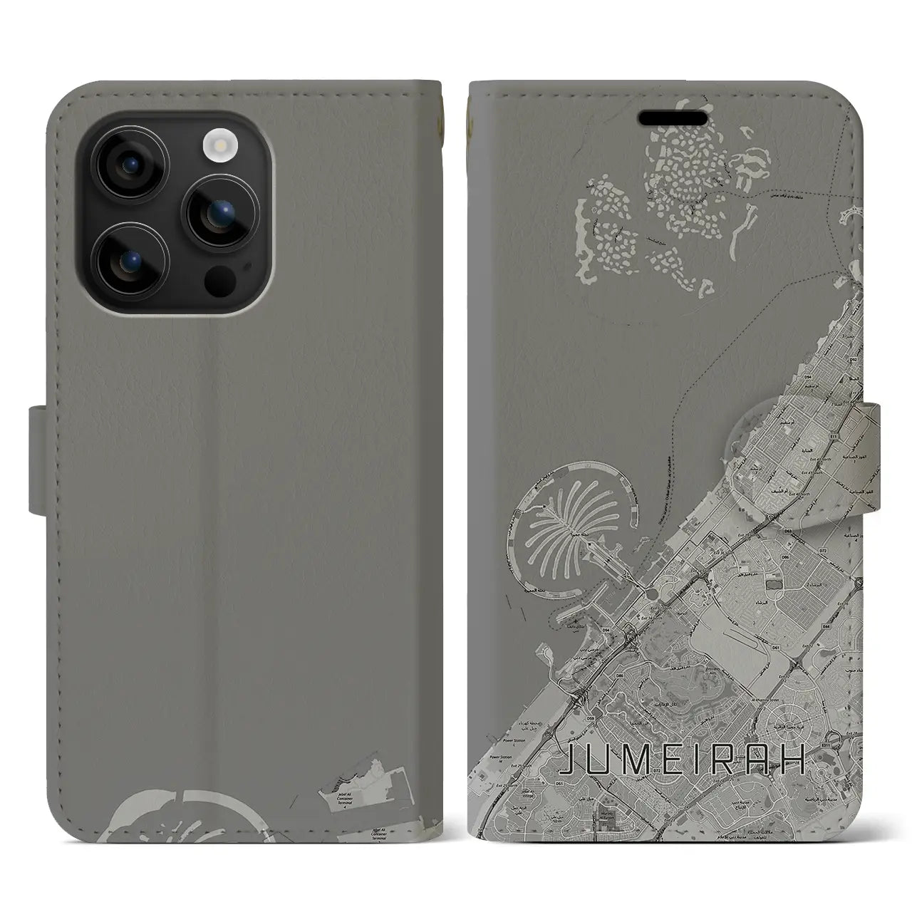 【ジュメイラ(アラブ首長国連邦)】地図柄iPhoneケース(手帳タイプ)モノトーン・iPhone 16 用