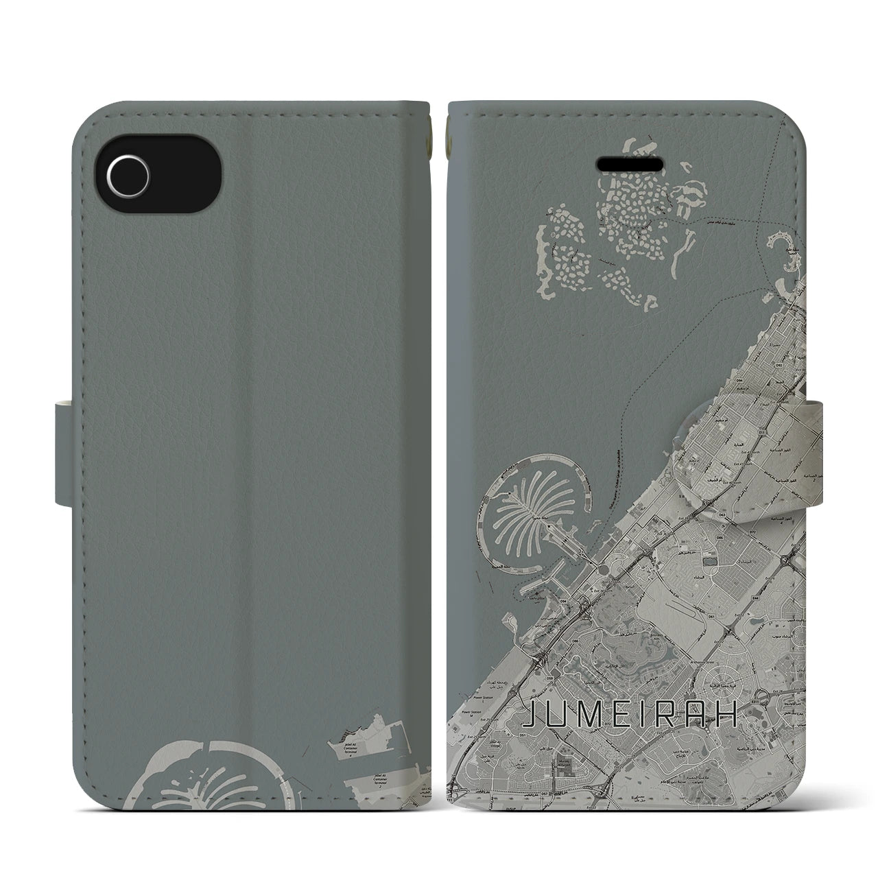 【ジュメイラ(アラブ首長国連邦)】地図柄iPhoneケース(手帳タイプ)モノトーン・iPhone SE(第3 / 第2世代) / 8 / 7 / 6s / 6 用