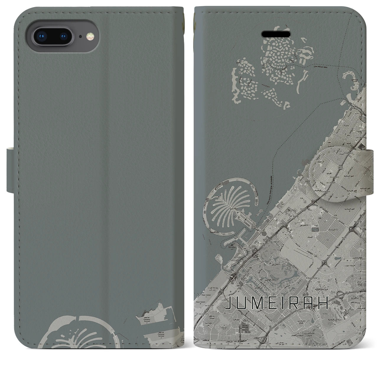 【ジュメイラ(アラブ首長国連邦)】地図柄iPhoneケース(手帳タイプ)モノトーン・iPhone 8Plus /7Plus / 6sPlus / 6Plus 用