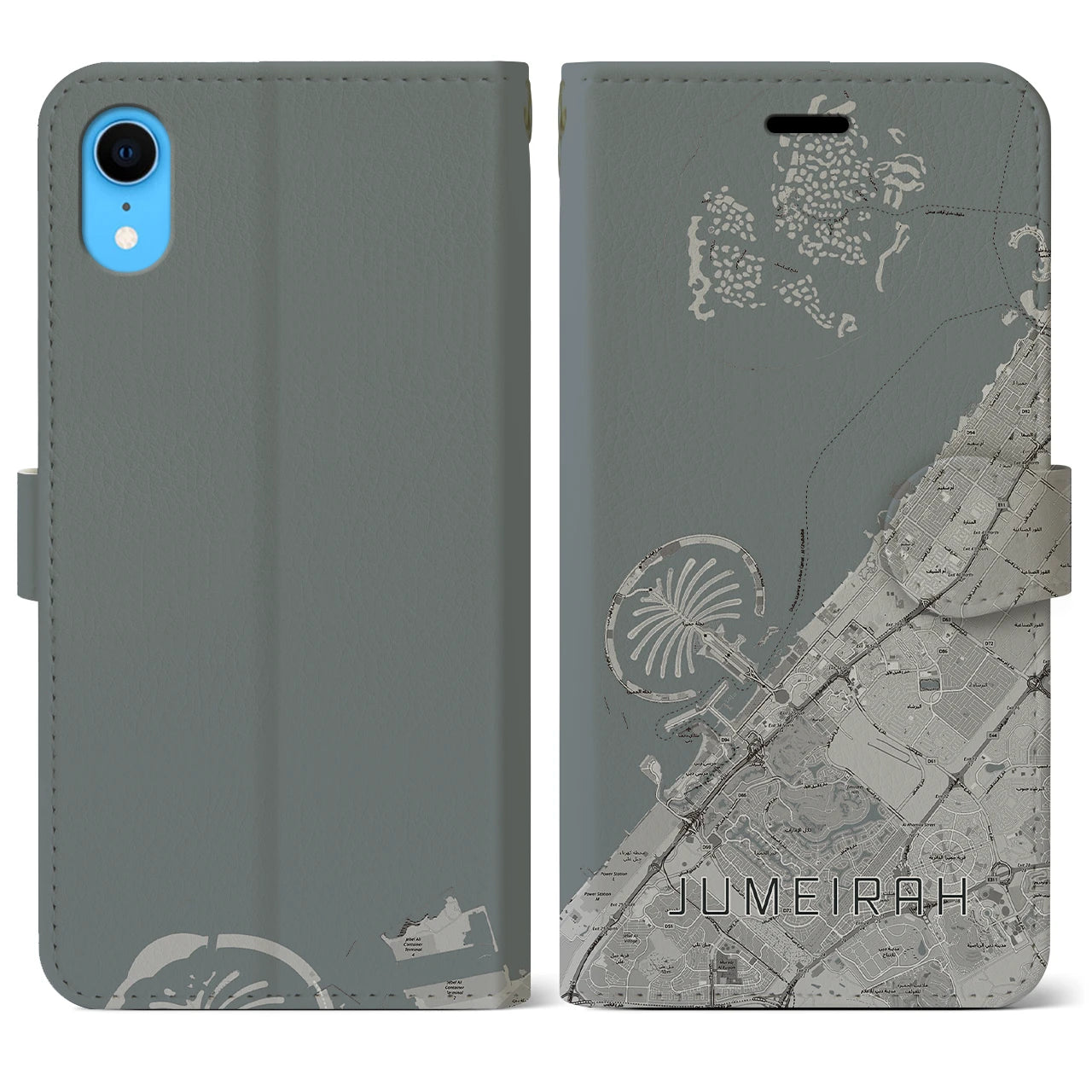 【ジュメイラ(アラブ首長国連邦)】地図柄iPhoneケース(手帳タイプ)モノトーン・iPhone XR 用