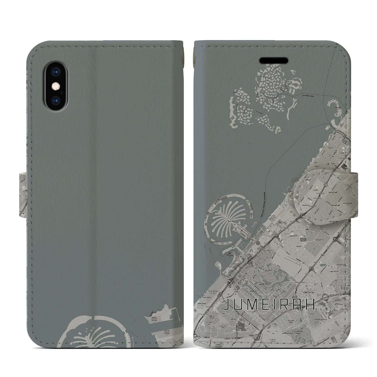【ジュメイラ(アラブ首長国連邦)】地図柄iPhoneケース(手帳タイプ)モノトーン・iPhone XS / X 用