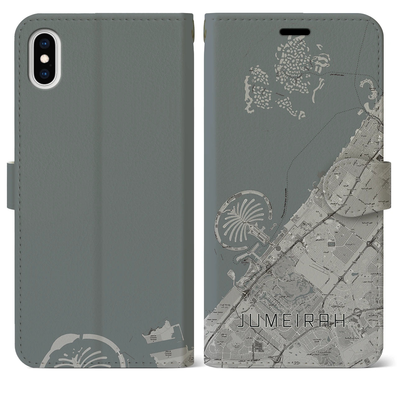 【ジュメイラ(アラブ首長国連邦)】地図柄iPhoneケース(手帳タイプ)モノトーン・iPhone XS Max 用