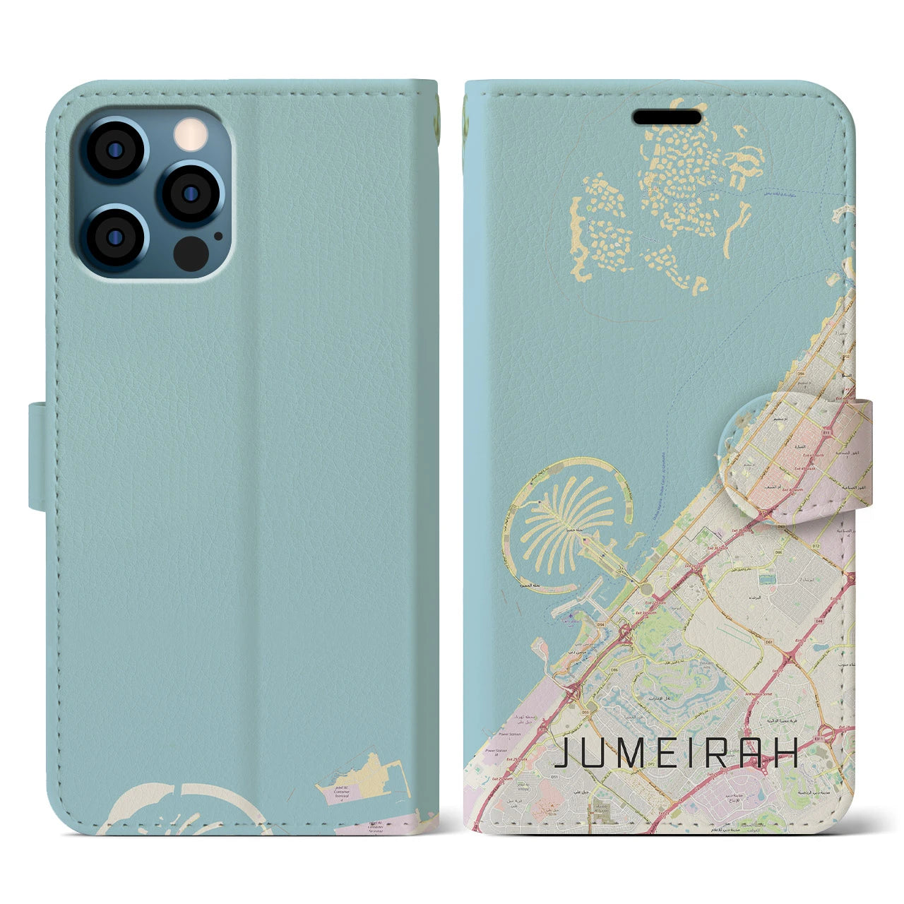 【ジュメイラ(アラブ首長国連邦)】地図柄iPhoneケース(手帳タイプ)ナチュラル・iPhone 12 / 12 Pro 用
