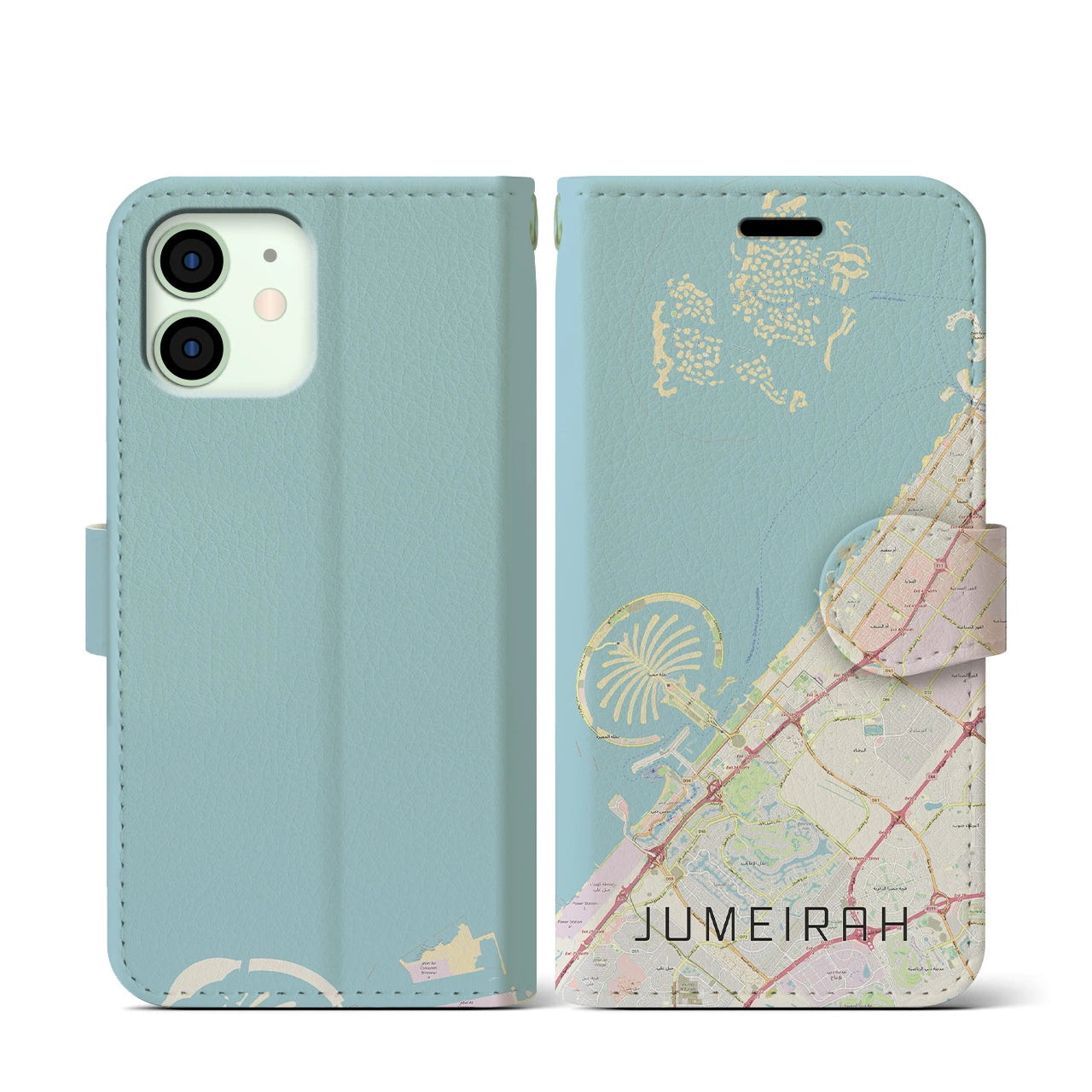 【ジュメイラ(アラブ首長国連邦)】地図柄iPhoneケース(手帳タイプ)ナチュラル・iPhone 12 mini 用