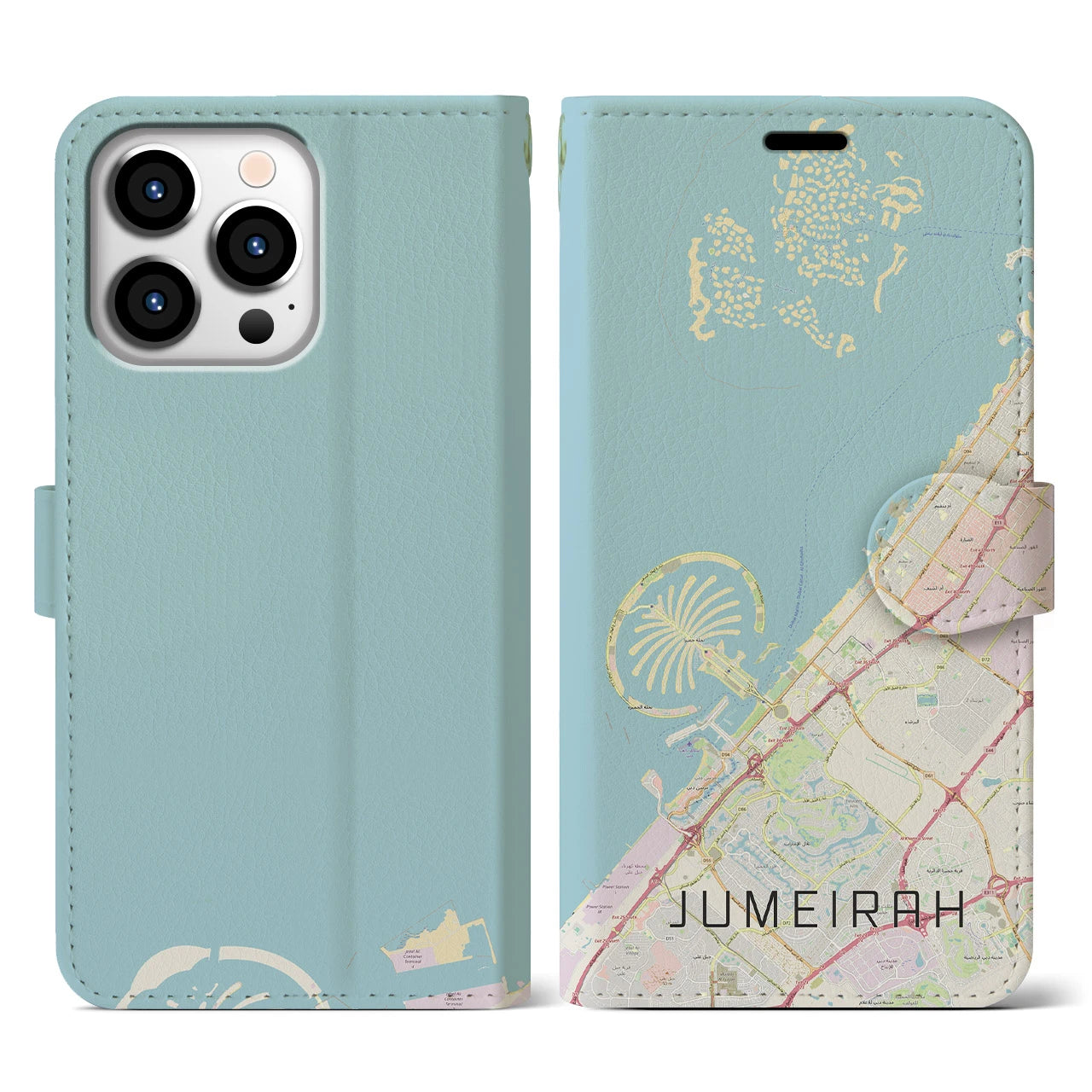 【ジュメイラ(アラブ首長国連邦)】地図柄iPhoneケース(手帳タイプ)ナチュラル・iPhone 13 Pro 用