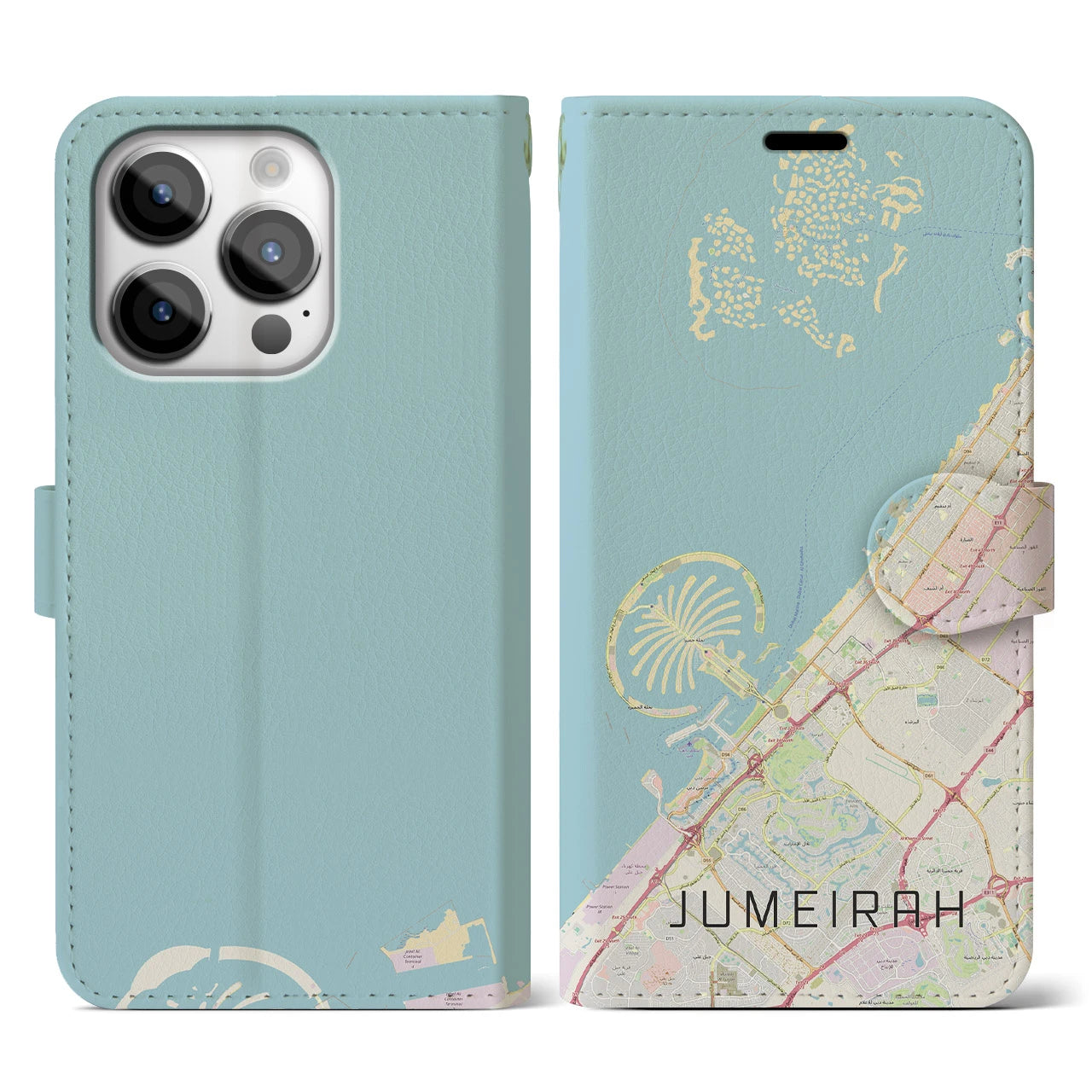 【ジュメイラ(アラブ首長国連邦)】地図柄iPhoneケース(手帳タイプ)ナチュラル・iPhone 14 Pro 用