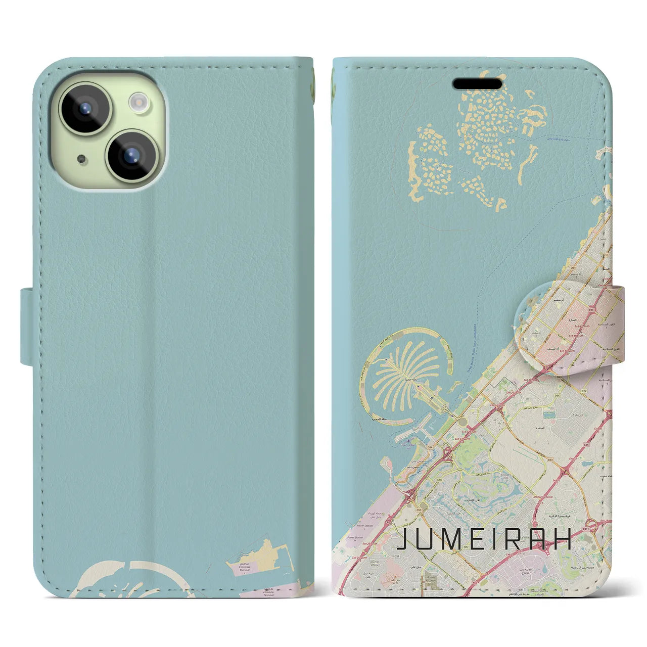 【ジュメイラ(アラブ首長国連邦)】地図柄iPhoneケース(手帳タイプ)ナチュラル・iPhone 15 用