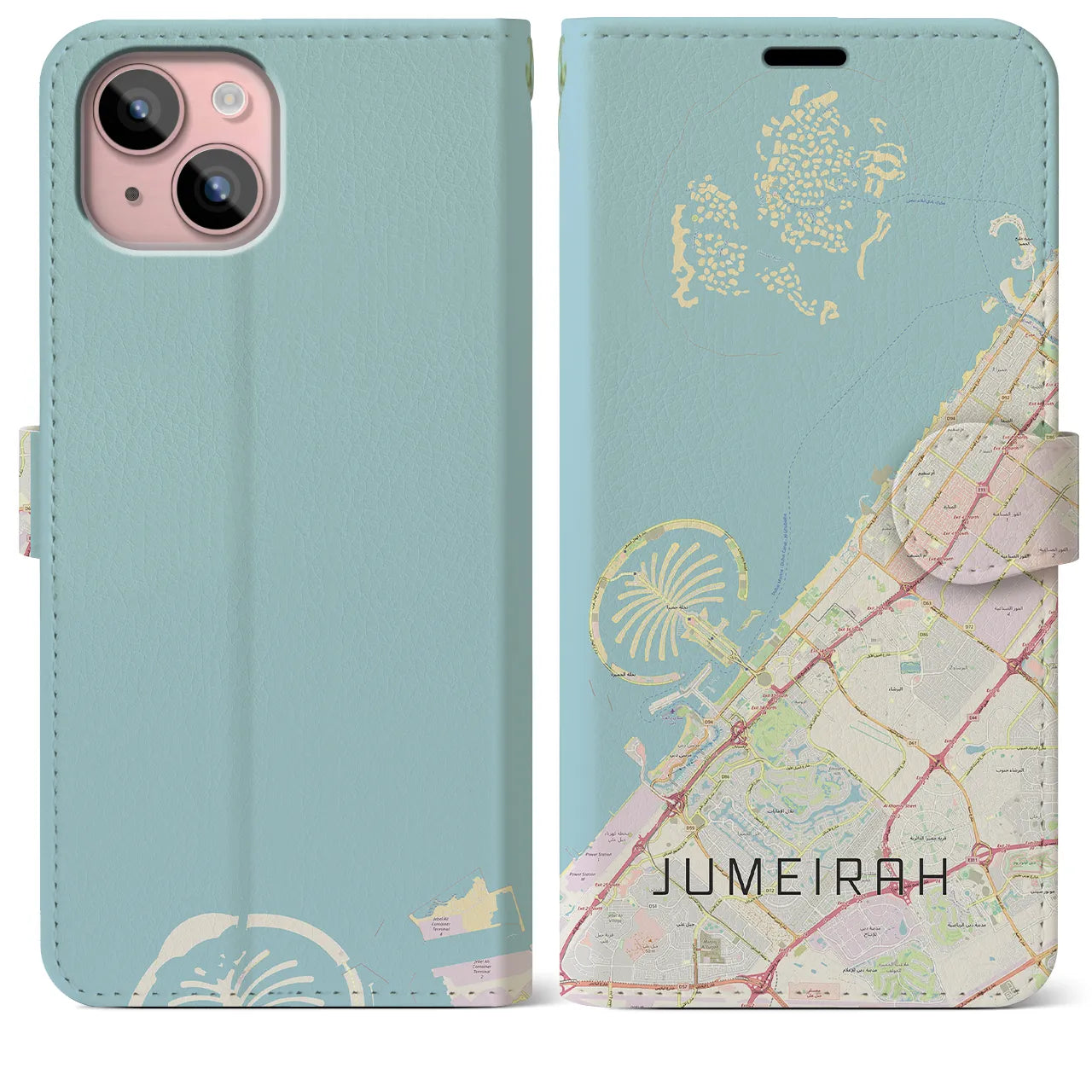 【ジュメイラ(アラブ首長国連邦)】地図柄iPhoneケース(手帳タイプ)ナチュラル・iPhone 15 Plus 用