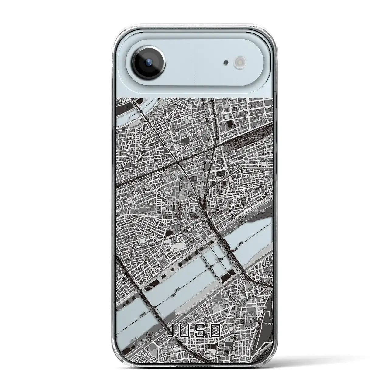 【十三(大阪府)】地図柄iPhoneケース(クリアタイプ)モノトーン・iPhone 17 Pro Max 用