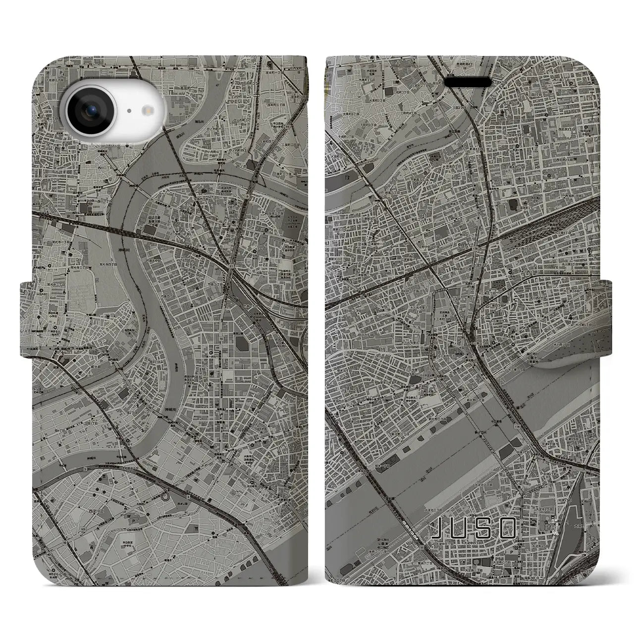 【十三(大阪府)】地図柄iPhoneケース(手帳タイプ)