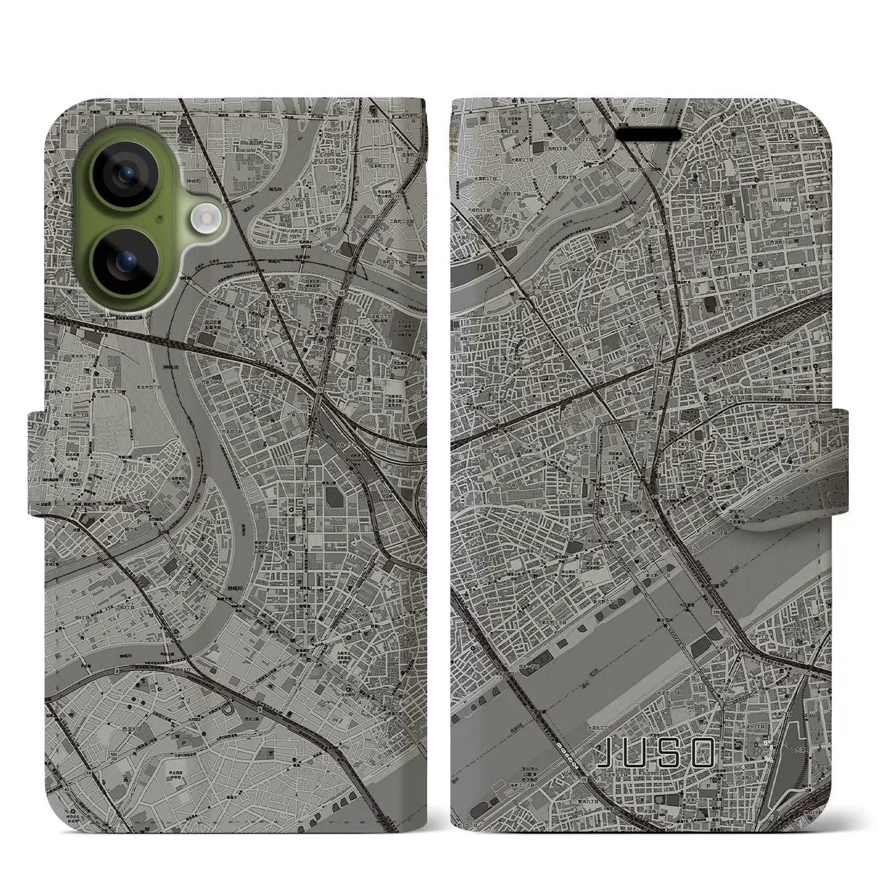 【十三(大阪府)】地図柄iPhoneケース(手帳タイプ)