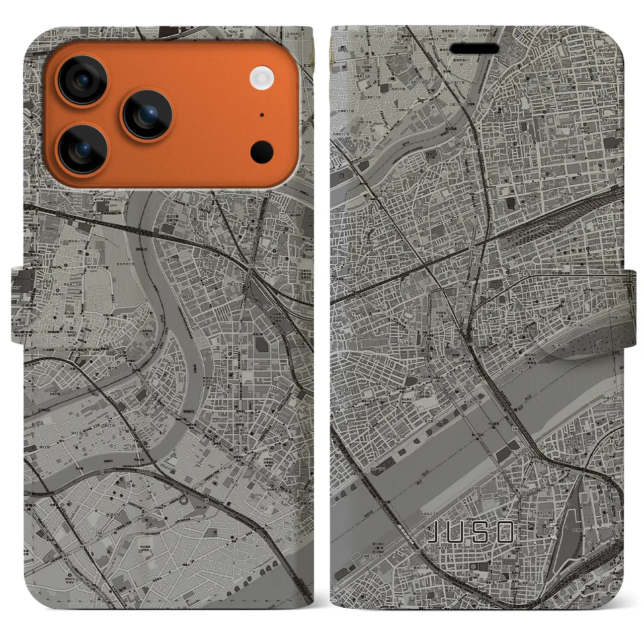 【十三(大阪府)】地図柄iPhoneケース(手帳タイプ)