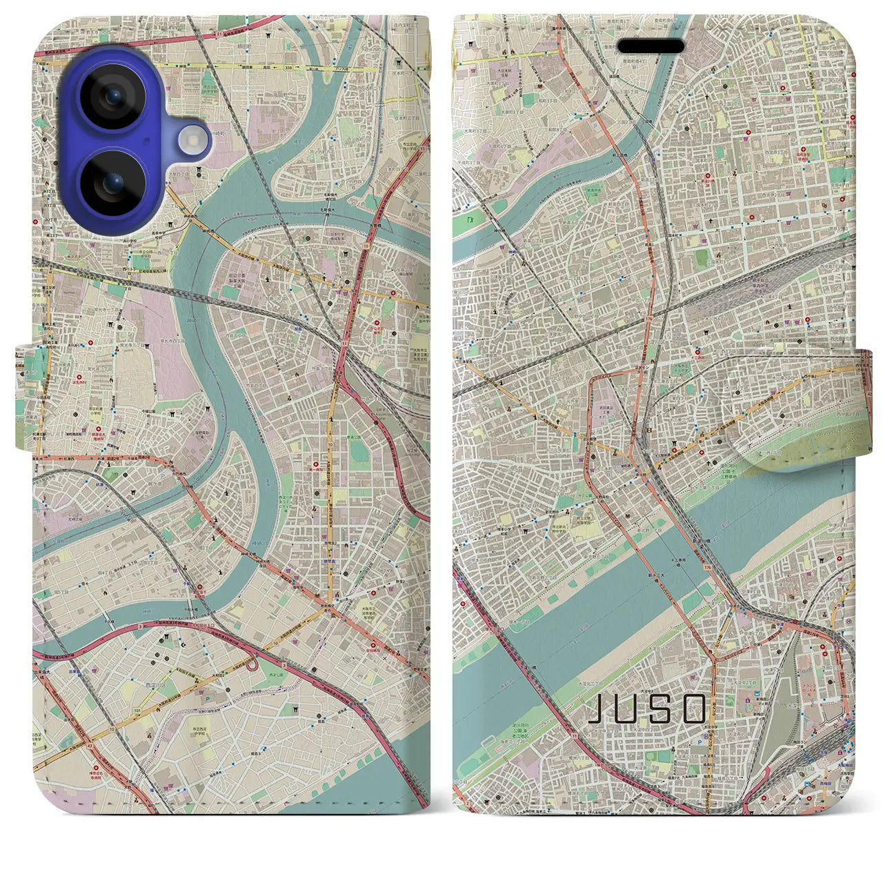 【十三(大阪府)】地図柄iPhoneケース(手帳タイプ)