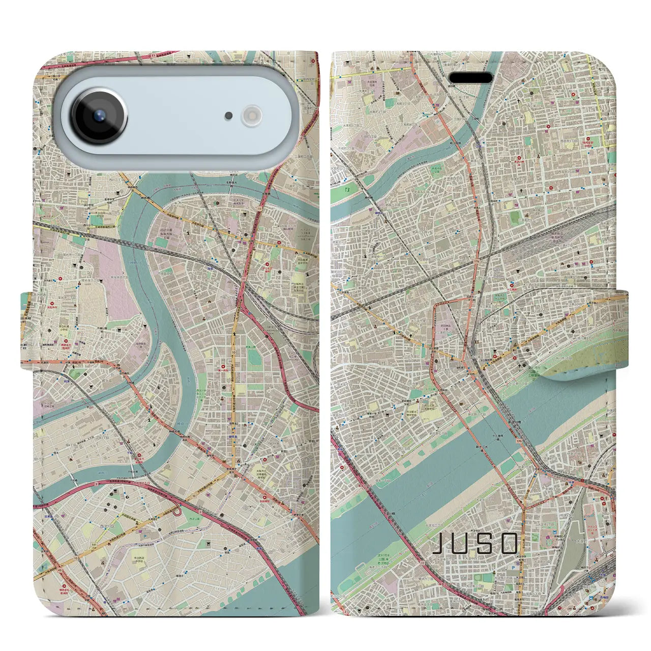 【十三(大阪府)】地図柄iPhoneケース(手帳タイプ)モノトーン・iPhone 17 Pro Max 用