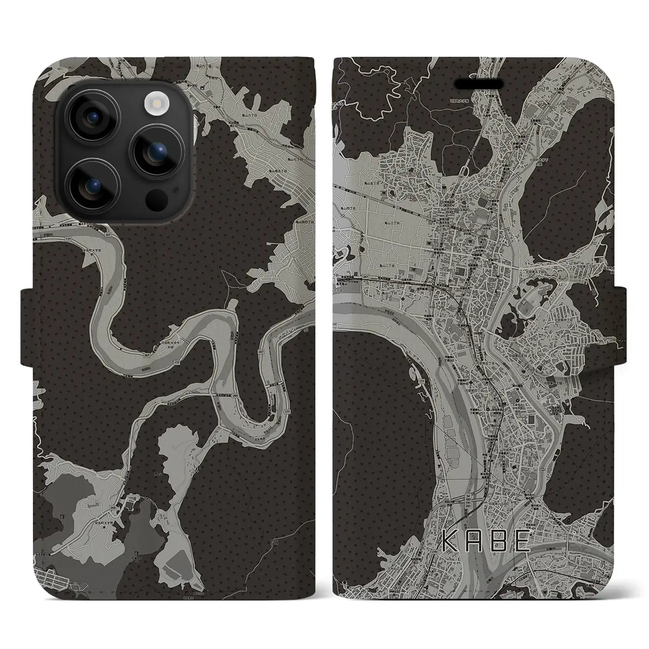 【可部(広島県)】地図柄iPhoneケース(手帳タイプ)モノトーン・iPhone 16 用