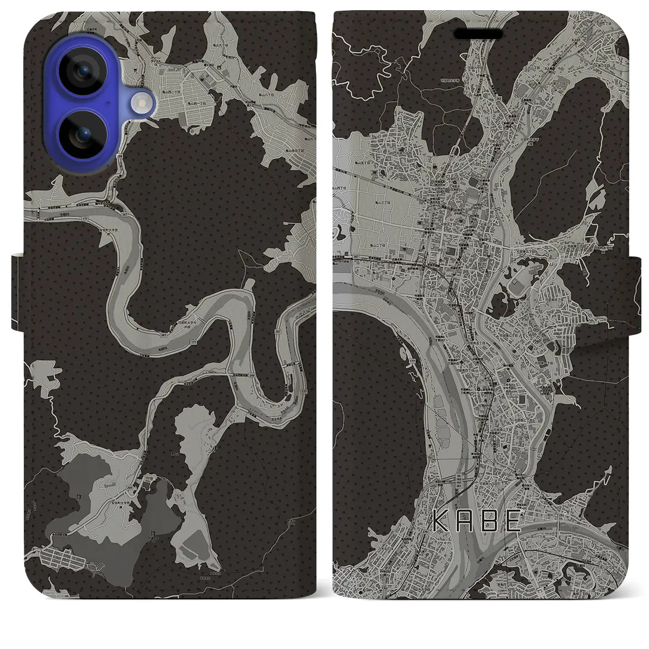 【可部(広島県)】地図柄iPhoneケース(手帳タイプ)モノトーン・iPhone 16 Pro Max 用