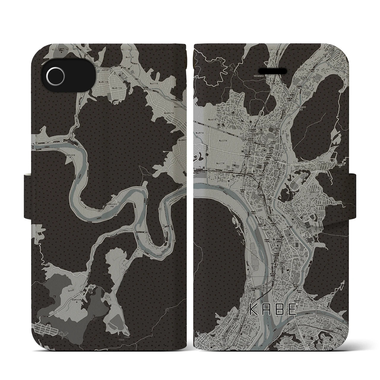 【可部(広島県)】地図柄iPhoneケース(手帳タイプ)モノトーン・iPhone SE(第3 / 第2世代) / 8 / 7 / 6s / 6 用