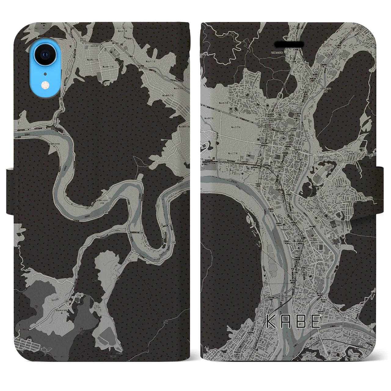 【可部(広島県)】地図柄iPhoneケース(手帳タイプ)モノトーン・iPhone XR 用