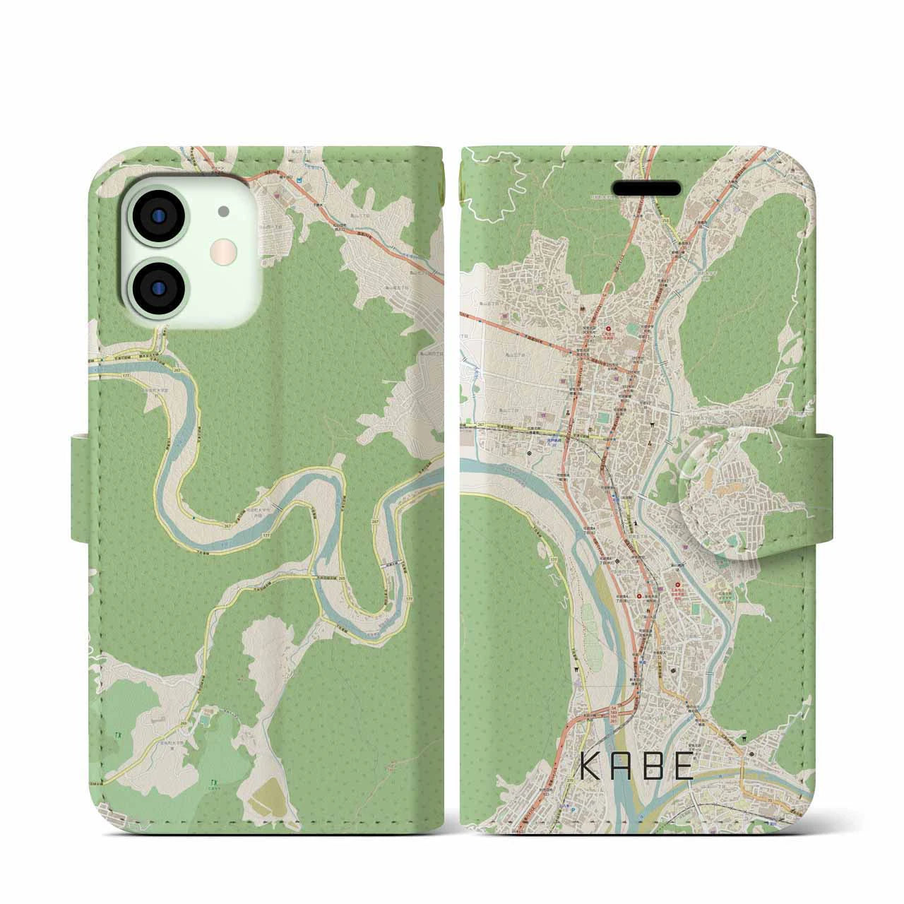 【可部(広島県)】地図柄iPhoneケース(手帳タイプ)ナチュラル・iPhone 12 mini 用