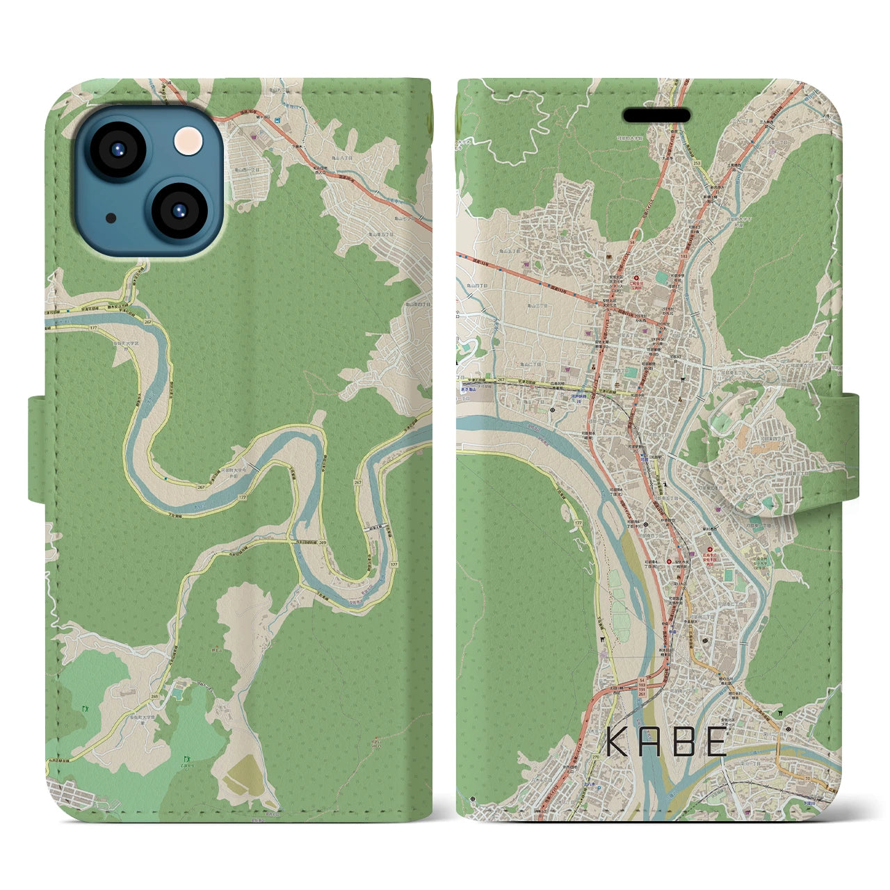 【可部(広島県)】地図柄iPhoneケース(手帳タイプ)ナチュラル・iPhone 13 用