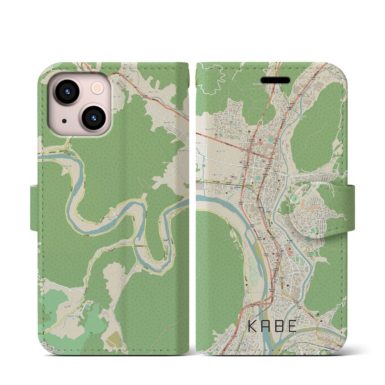 【可部(広島県)】地図柄iPhoneケース(手帳タイプ)ナチュラル・iPhone 13 mini 用