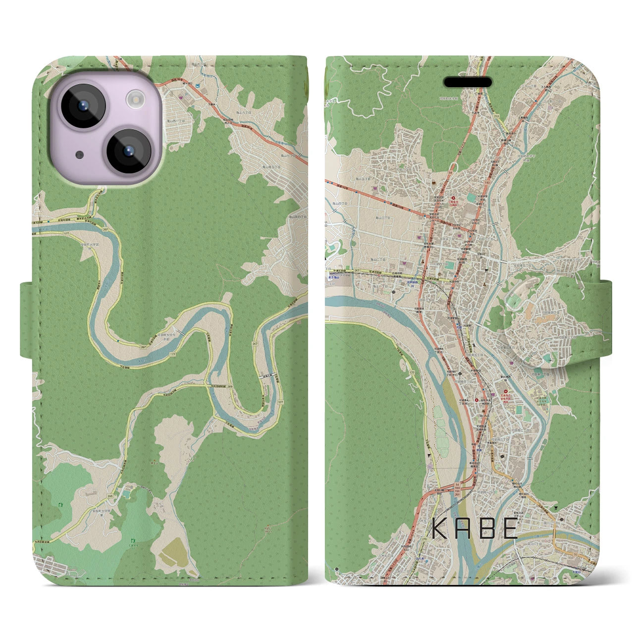 【可部(広島県)】地図柄iPhoneケース(手帳タイプ)ナチュラル・iPhone 14 用